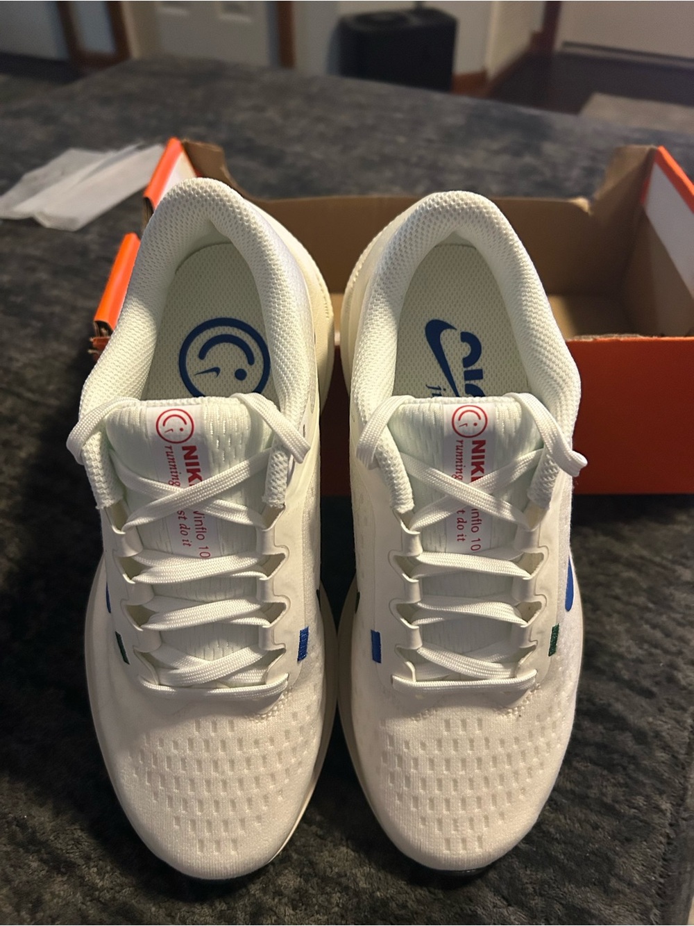 Nike White Running Shoes with Green and Blue Swooshes - Picture 4 of 8